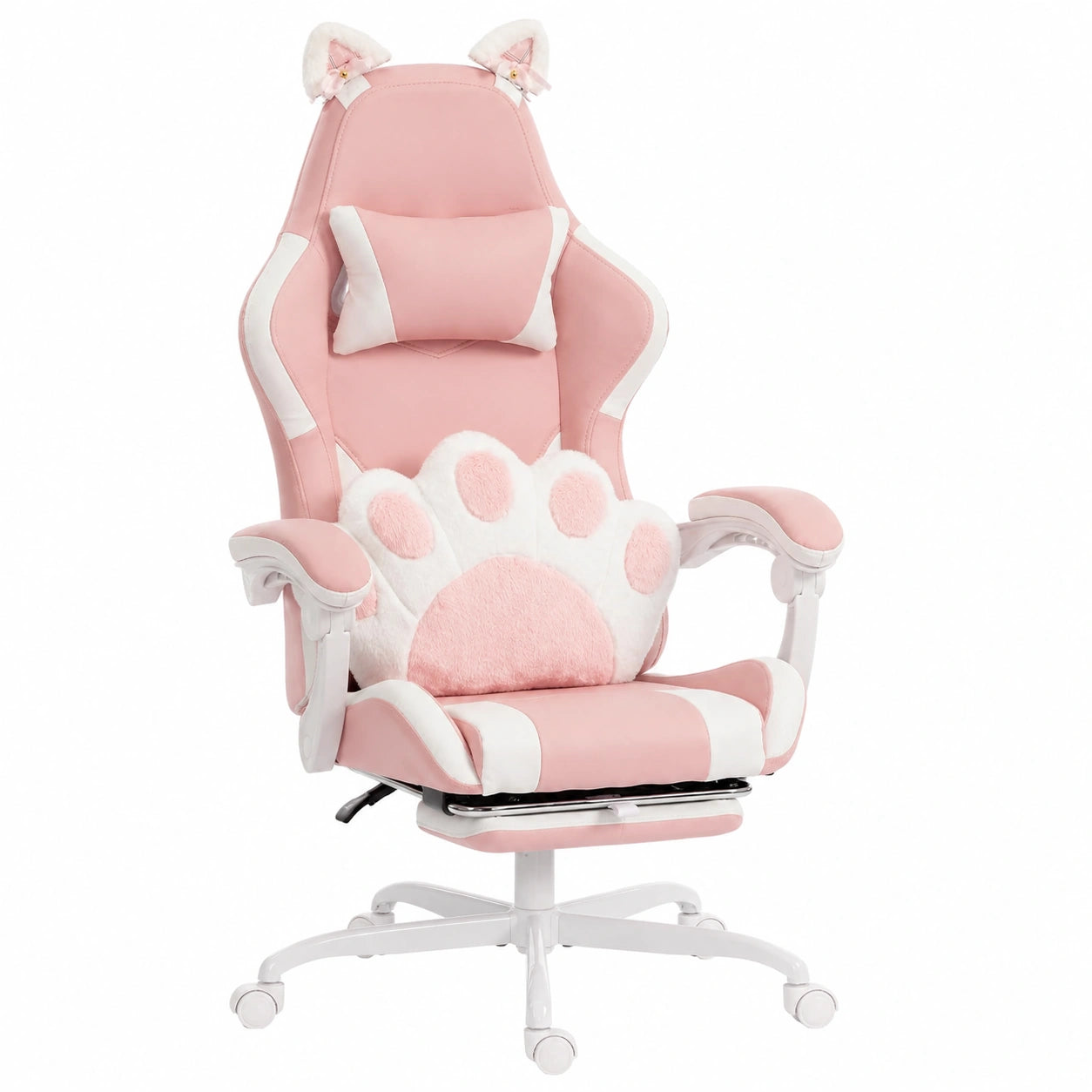 Vinsetto Poltrona Gaming Ergonomica con Design Gatto, Rosa, Reclinabile con Poggiapiedi e Supporto Regolabile