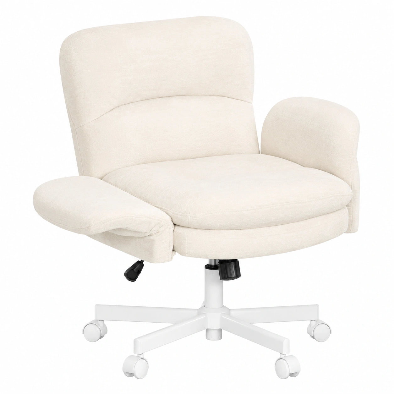 Sedia da Ufficio in Ciniglia Beige con Braccioli e Altezza Regolabili