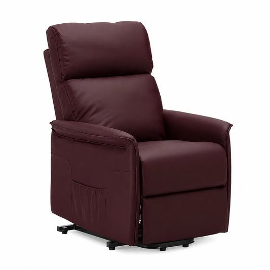 Poltrona Relax Elettrica Alzapersona in Similpelle per Anziani, Modello Amalia Bordeaux con 2 Ruote