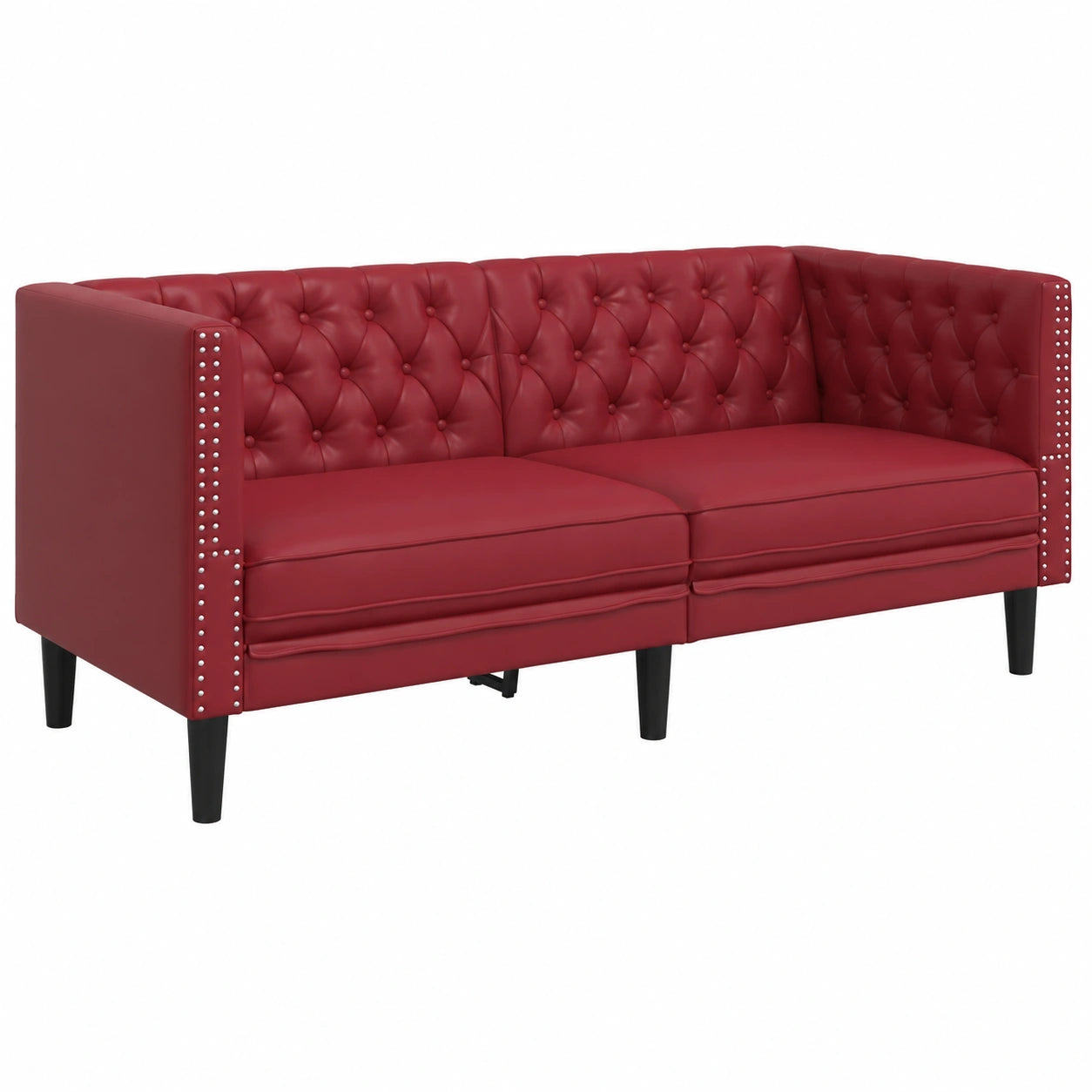 Divano a 2 Posti Chesterfield in Similpelle Rosso Vino