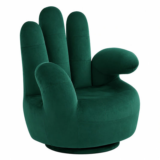 Poltrona Girevole in Velluto Verde Smeraldo a Forma di Mano - CATCHY