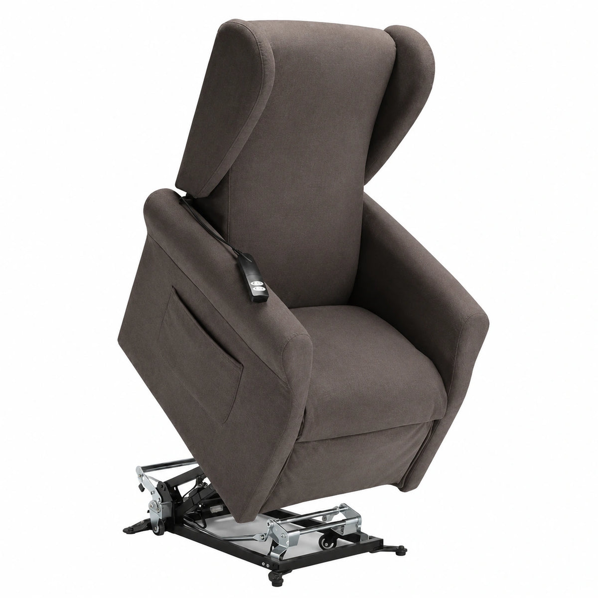 Poltrona relax elettrica con doppio motore e alzapersona, tessuto antimacchia, ruote, Made in Italy