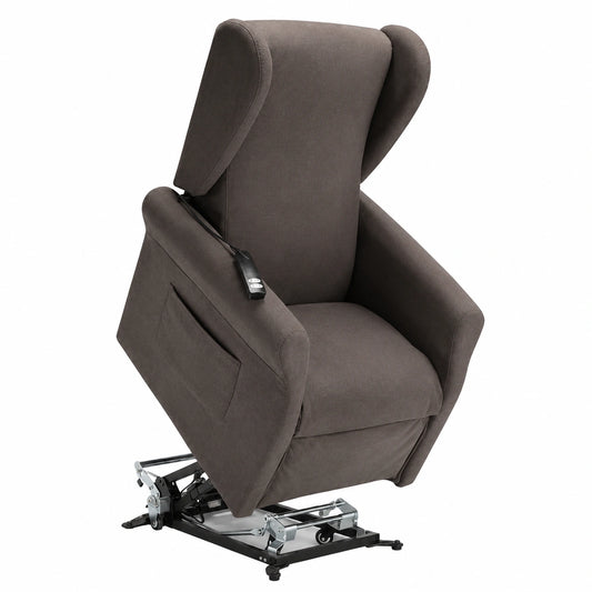 Poltrona relax elettrica con doppio motore e alzapersona, tessuto antimacchia, ruote, Made in Italy