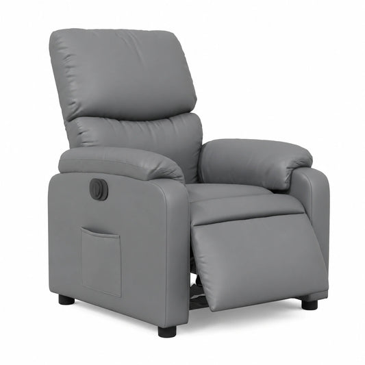Poltrona Elettrica Reclinabile in Eco Pelle Grigia con Funzione Automatica e Comfort Superiore