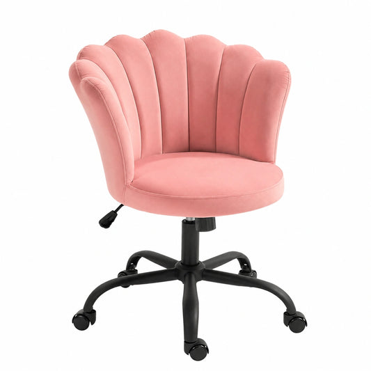 Sedia da Ufficio in Velluto Rosa Senza Braccioli, Altezza Regolabile con Ruote