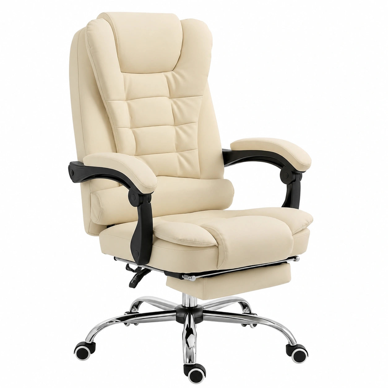 Vinsetto Sedia Massaggiante Ergonomica con Altezza Regolabile e 6 Punti di Vibrazione, Crema