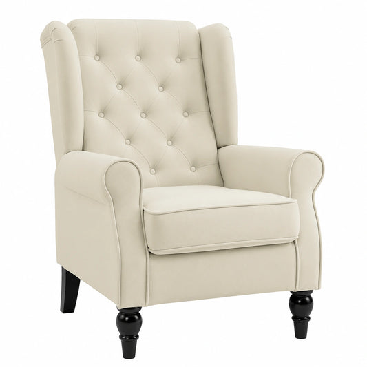 Poltrona Classica Francese in Tessuto con Cuscino e Gambe in Legno, Bianca, 74x86x102 cm