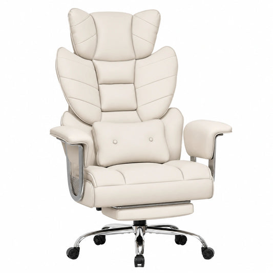 Sedia Ergonomica da Ufficio in Pelle PU Bianca con Supporto Lombare e Poggiapiedi