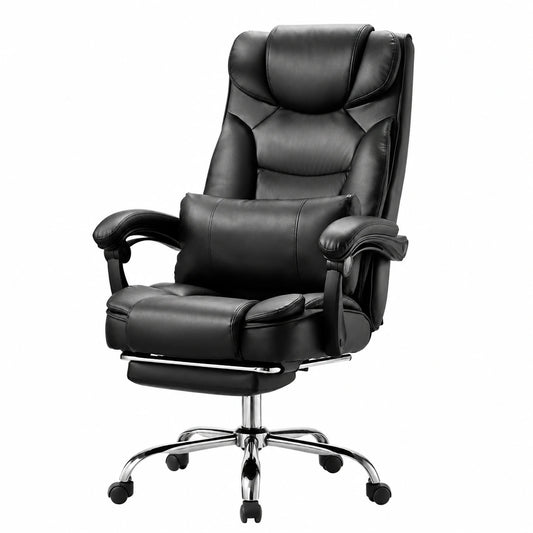 Sedia Ergonomica da Ufficio in Pelle PU con Poggiapiedi e Supporto Lombare, Altezza Regolabile, Capacità 136 kg