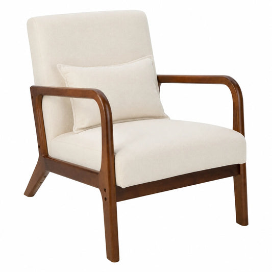 Poltrona moderna imbottita in legno con braccioli, ideale per soggiorno e camera da letto, 65 x 79 x 77 cm, beige