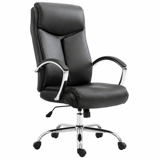 Sedia Ergonomica Da Ufficio in Similpelle Vaud XL, Girevole con Schienale Alto e Braccioli, Colore Nero