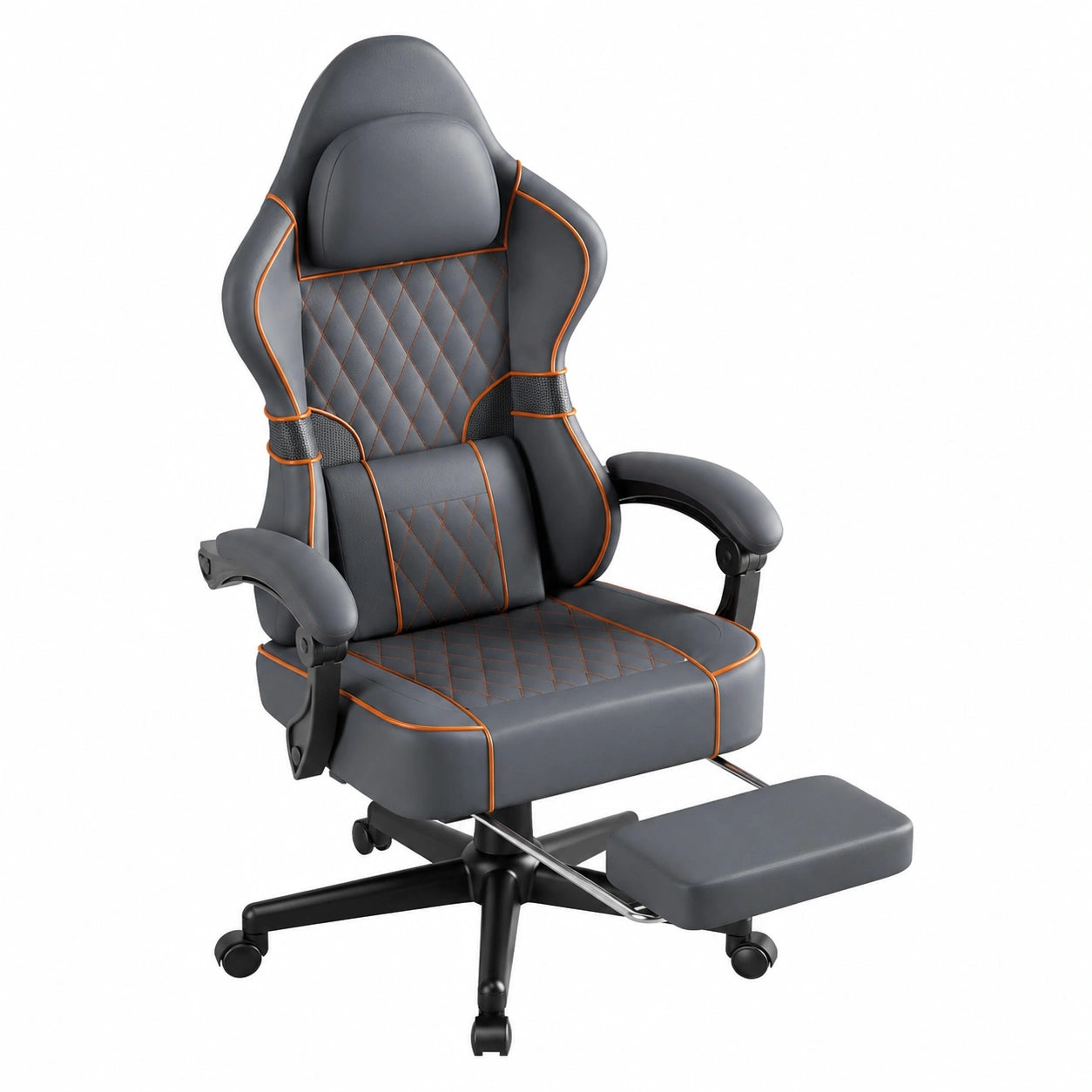 Sedia da Gaming Huracan ergonomica con massaggio, girevole e regolabile con poggiapiedi, Poltrona in pelle PU per PC, Grigio-bianco