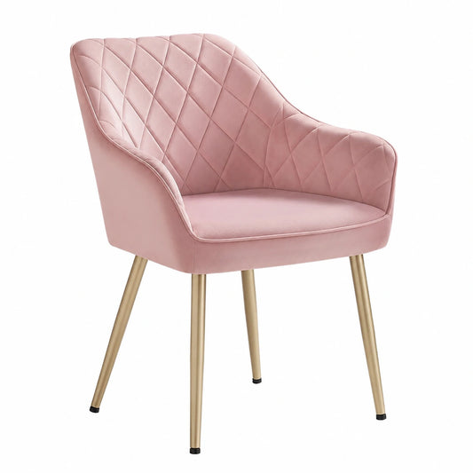 Seduta Elegante in Velluto con Braccioli, Struttura Robusta, Rosa e Oro