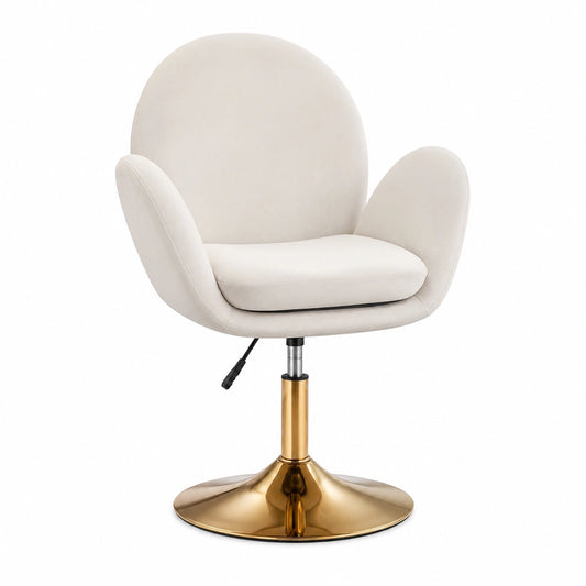 Sedia da Ufficio in Velluto Girevole, Altezza Regolabile, Moderna e Imbottita, Beige