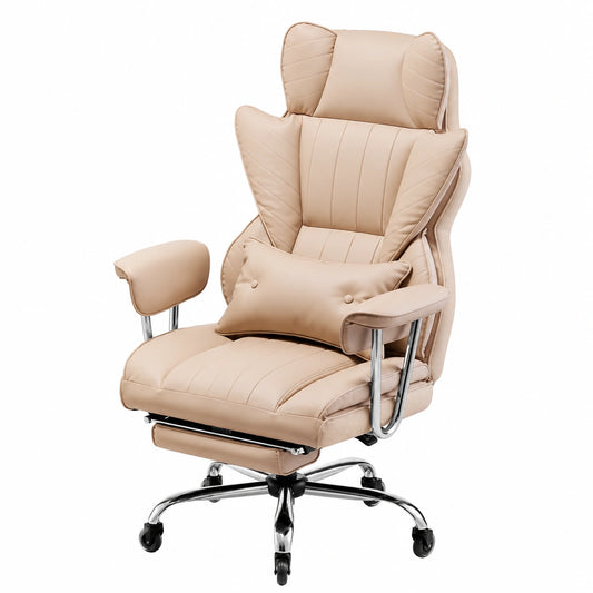 Poltrona Ergonomica VEVOR con Poggiapiedi e Cuscino Lombare, Girevole in Pelle PU, Braccioli Rimovibili, Capacità 181 kg, Marrone