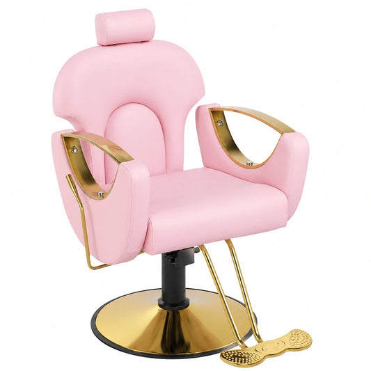 Sedia da Parrucchiere Reclinabile Rosa con Poggiatesta Regolabile