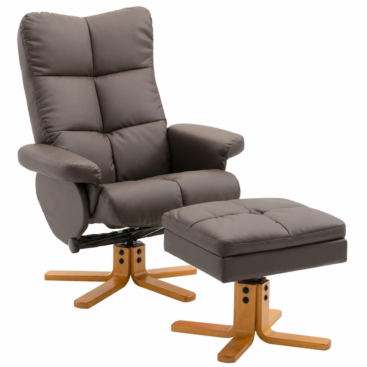 Poltrona Relax in Ecopelle Marrone con Sgabello e Funzione Reclinabile
