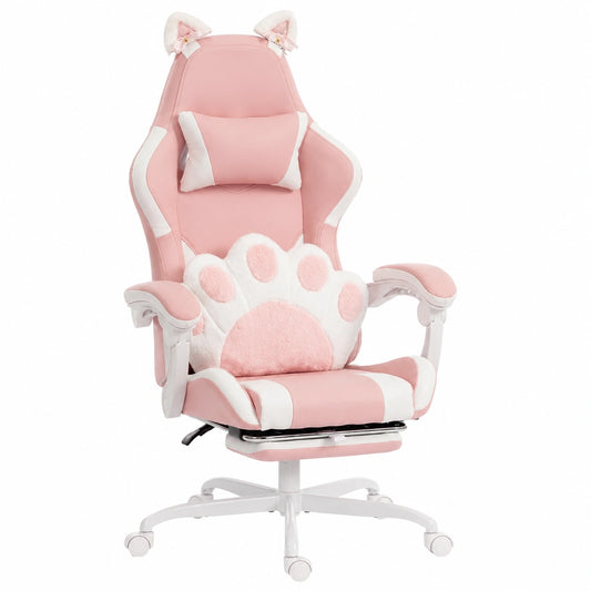 Vinsetto Poltrona Gaming Ergonomica con Design Gatto, Rosa, Reclinabile con Poggiapiedi e Supporto Regolabile