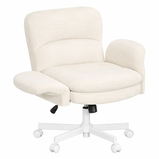 Sedia da Ufficio in Ciniglia Beige con Braccioli e Altezza Regolabili