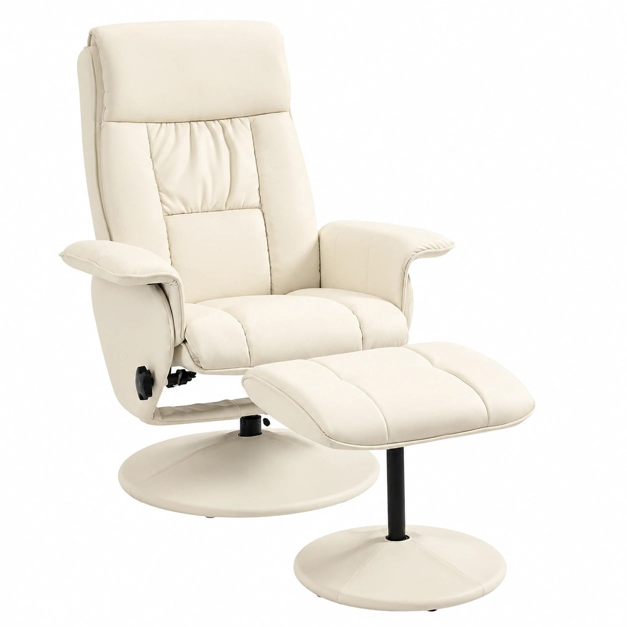 Poltrona Relax Reclinabile con Pouf Poggiapiedi, Crema, 135°