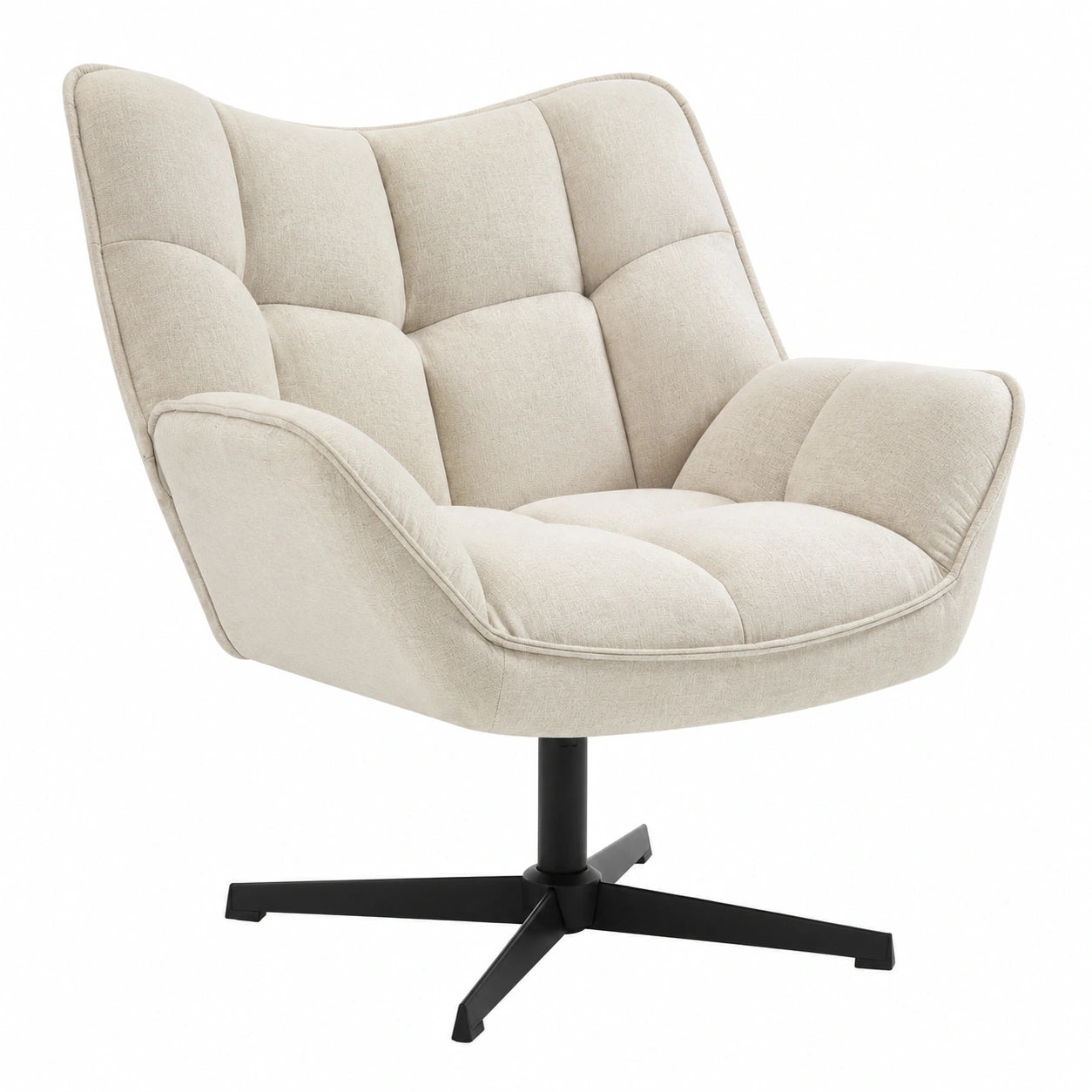 Sedia Relax Girevole in Lino Beige con Struttura in Metallo, Ideale per Camera e Soggiorno