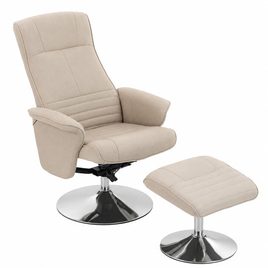 Poltrona Relax Girevole e Reclinabile in Tessuto Beige per Casa e Ufficio, Fino a 150 kg