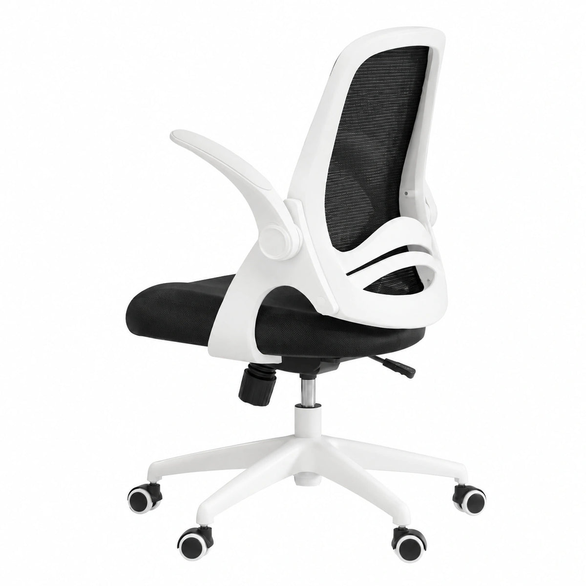 Sedia Ergonomica da Ufficio Hbada J1, Poltrona con Braccioli Pieghevoli, Seduta in Tessuto, Rotazione a 360°, Colore Bianco