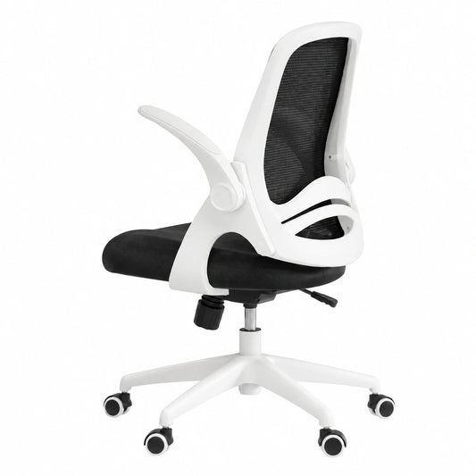 Sedia Ergonomica da Ufficio Hbada J1, Poltrona con Braccioli Pieghevoli, Seduta in Tessuto, Rotazione a 360°, Colore Bianco