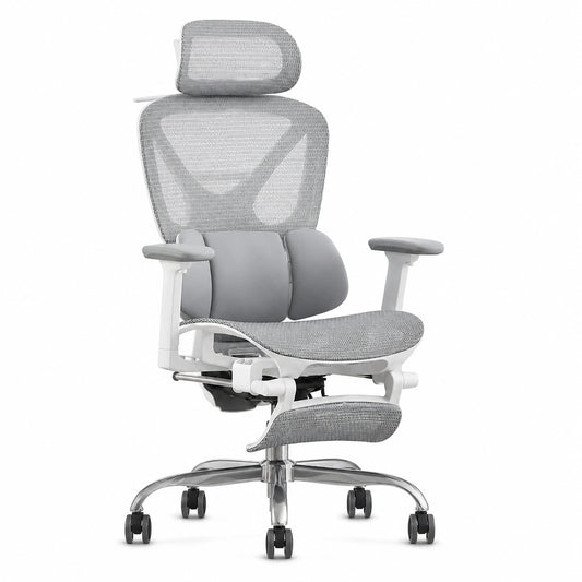 Ya-Home Poltrona Ufficio Ergonomica con Supporto Lombare, Braccioli e Poggiatesta Regolabili, Grigio