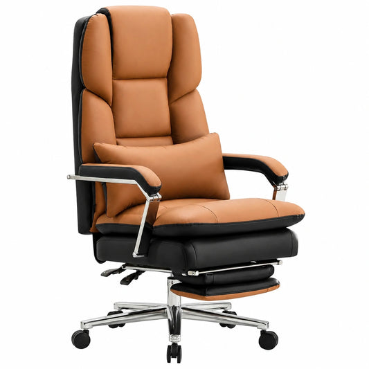 Poltrona Direzionale Ergonomica in Pelle PU con Supporto Lombare e Poggiapiedi, Reclinabile e Regolabile, Capacità 200kg, Marrone